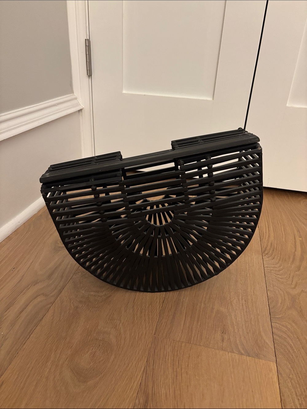 Black Semi-Circle Bamboo Accent Handbag